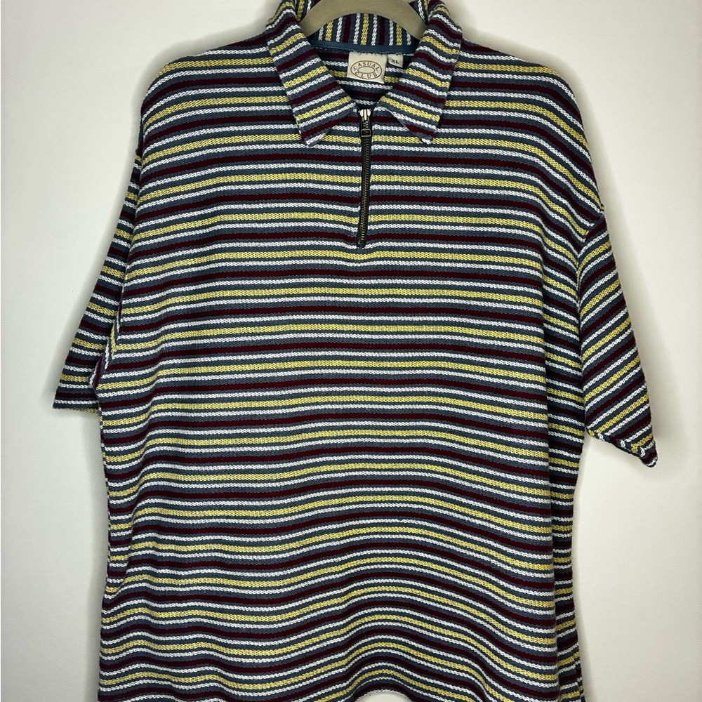 Vintage Casual Club Striped Half-Zip Knit Polo Shirt - Size XL